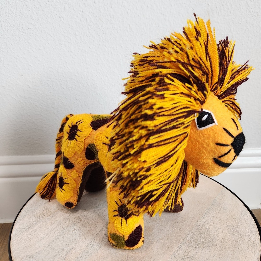 Handmade Mexican Animal Lion Plush Stuffed Toy Embroidered‎ Floral Folk Art Deco